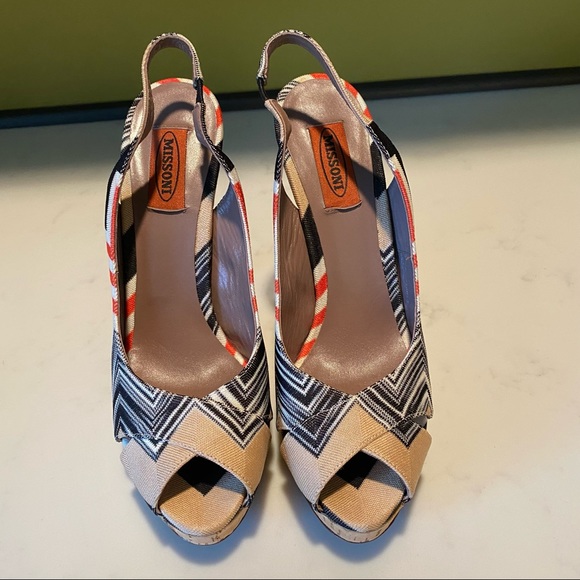 MISSONI Cork Platform Peep Toe Slingback Sandals Size 39 - Picture 4 of 9